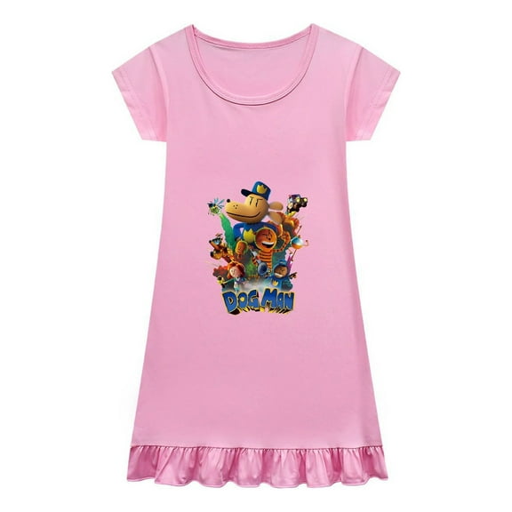 Dog Man and Sleep Shirt Girls Short Sleeve Pajama Dress Summer Nightwear