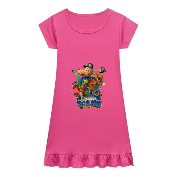 Dog Man and Sleep Shirt Girls Short Sleeve Pajama Dress Summer Nightwear