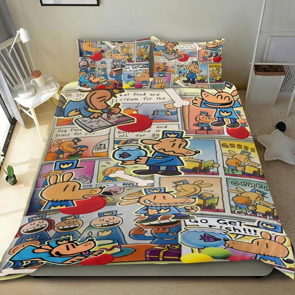 Dog Man cotton sheet set, three-piece, soft on skin, durable material, unique design, perfect gifts for family, friends, fans, 55x79 in (140*200 cm).