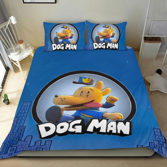 Dog Man cotton sheet set, three pieces, soft on skin, distinctive design, durable stitching, great gifts for family, friends, fans, 68x86 in (173*218 cm).