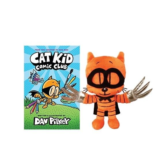 Dog Man's Cat Kid 6.5" Plush & Hardcover Book Set