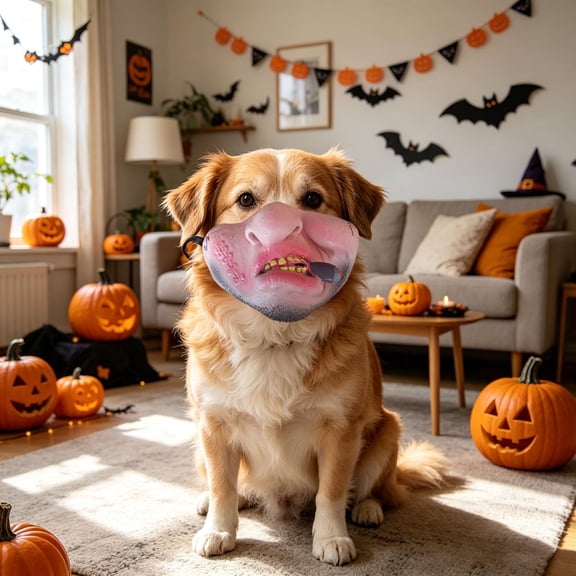 Dog Mask Realistic Latex Face Cover for Small Medium Dogs, Funny Pet Costume for Halloween Party Photo Props