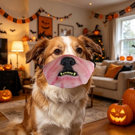 Dog Mask Realistic Latex Face Cover for Small Medium Dogs, Funny Pet Costume for Halloween Party Photo Props