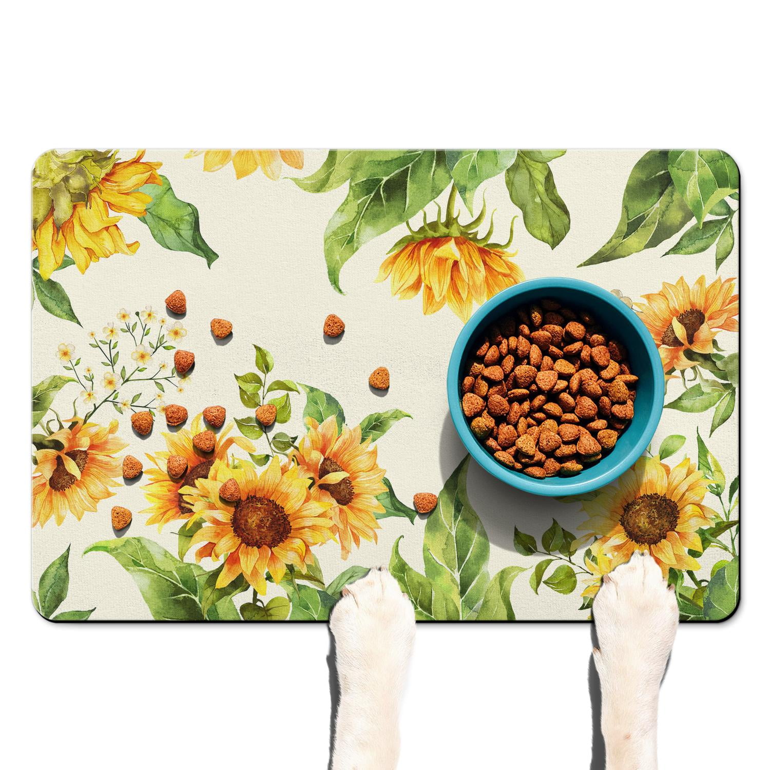 Dog Mat for Food and Water Absobing Durable Dog Water Mat Sunflower ...