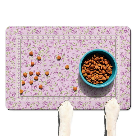 Dog Mat for Food and Water Absorbent No-Slip Dog Bowl Mat Lavender Lilac Floral Dog Feeding Mat Eco-Friendly Durable Pet Placemat