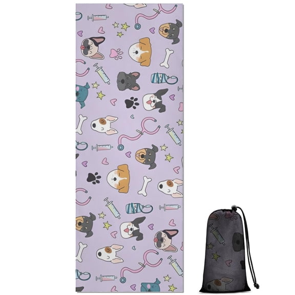 Dog with Medical Icons Hot Yoga Mat Towel Non Slip for Hot Yoga - Quick-Drying Yoga Mat Cover with 4 Corner Pockets with Travel Bag - Hot Yoga Towel Non Slip Grip Moisture Wicking Sweat 70"x26"