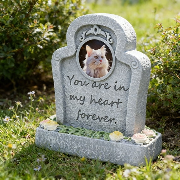 Dog Memorial Gift for Loss of Dog, Peaceful Sleeping Solar Angel Dog Statue Outdoor Waterproof, Resin Dog Figurine Pet Memorial Stone for Garden Grave Markers, Loss of Pet Sympathy Gift (Cat)