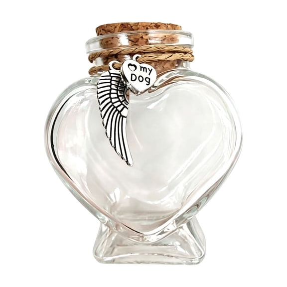 Dog Memorial Gifts For Loss Of Dog Heart Shaped Pet Memorial Glass Bottle with Wing Pendant, Mini Keepsake Urn for Dog Cat Pet Hair Ashes Remembrance Home Decor Gift