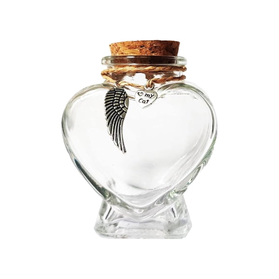 Dog Memorial Gifts For Loss Of Dog Heart Shaped Pet Memorial Glass Bottle with Wing Pendant, Mini Keepsake Urn for Dog Cat Pet Hair Ashes Remembrance Home Decor Gift