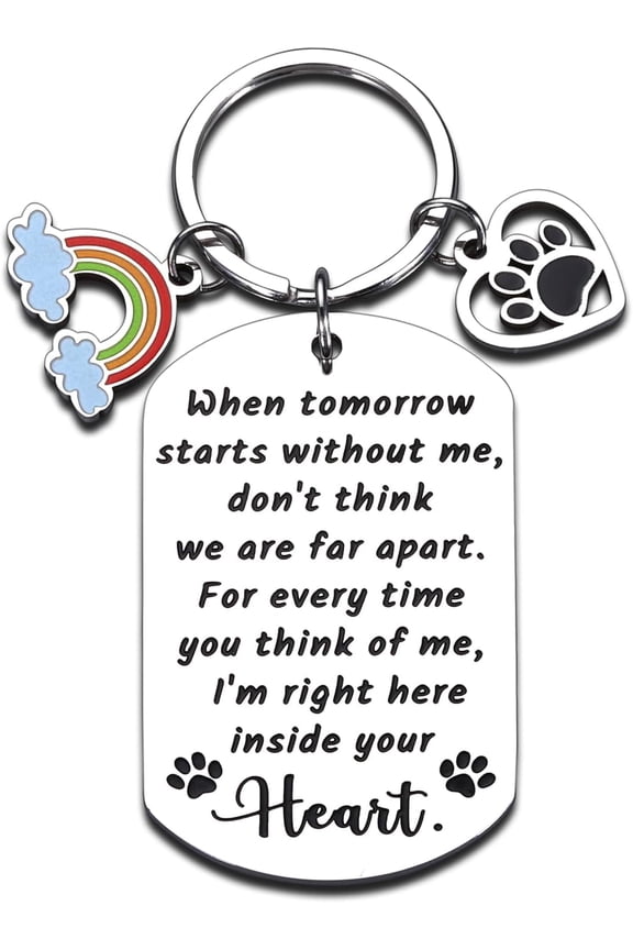 Dog Memorial Gifts for Loss of Dog, Pet Memorial Gifts for Dogs Cats Sympathy Bereavement Gift for Pet Lover Owner, When Tomorrow Starts Without Me Remembrance Keychain Rainbow Bridge Paw