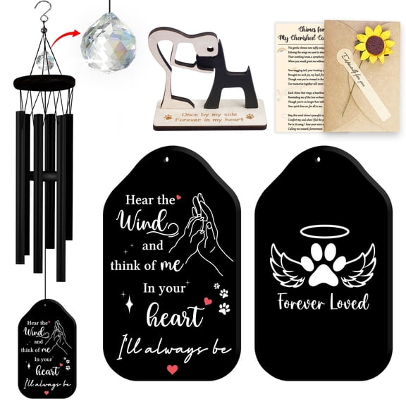 Dog Memorial Gifts For Loss Of Dog, Wind Chimes For Outside, Pet Loss Sympathy Gift Memorial Wind Chimes, Crystal Prism Hanging Decor, Sympathy Gift for Patio Garden Window Decor P-WC-01-RE-BLA
