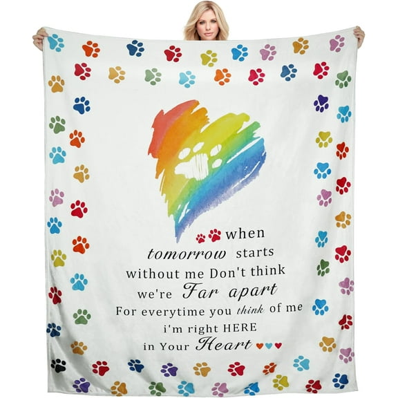 Dog Memorial Gifts - Pet Memorial Blanket Loss of Dog Sympathy Gift with Colorful Pawprints, Cat or Dog Loss Sympathy Gift-Pet Loss Gifts Throw Blankets 50"x60"