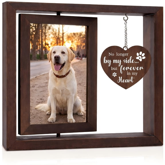 Dog Memorial Picture Frame - Rotating Frame for 4x6 Photo - Wooden Sympathy Gift for Loss of Dog, Cat, Pet - Bereavement Keepsake Remembrance Memorial
