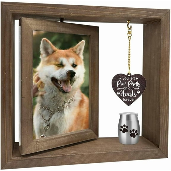 Dog Memorial Picture Frame Rotating Wooden Picture Frame for Two 4x6 Photos Pet Memorial Gifts