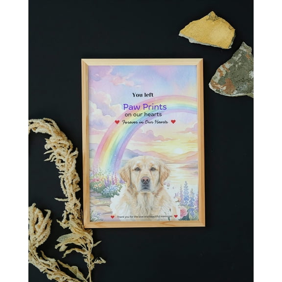 Dog Memorial Portrait Rainbow Bridge Wall Art Print, Unframed Paper Poster 8x10in