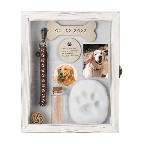 Dog Memorial Shadow Box Frame Collar Holder, Fur Jar, Wooden Dogs Figurine, Paw Print Keepsake, Sympathy Gift for Loss of Dogs, Pet Bereavement Gift for Dog Owners, Forever in Our Hearts