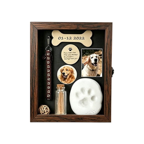 Dog Memorial Shadow Box Frame Collar Holder, Fur Jar, Wooden Dogs Figurine, Paw Print Keepsake, Sympathy Gift for Loss of Dogs, Pet Bereavement Gift for Dog Owners, Forever in Our Hearts