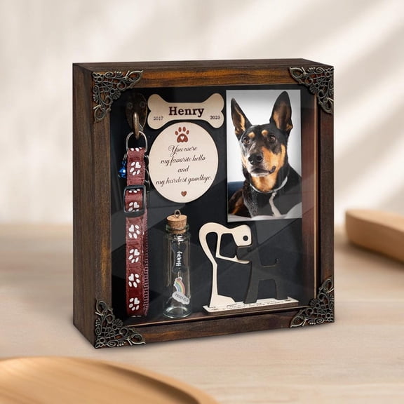Dog Memorial Shadow Box with Collar Holder, Pet Loss Keepsake Frame, Custom Photo & Fur Jar, Pet Sympathy Gift for Dog or Cat Lovers