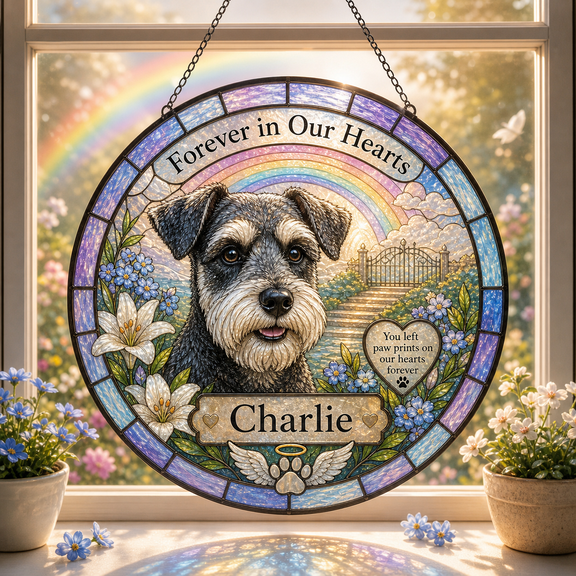 Dog Memorial Stained Glass Suncatcher Rainbow Bridge Remembrance Pet Loss Gift