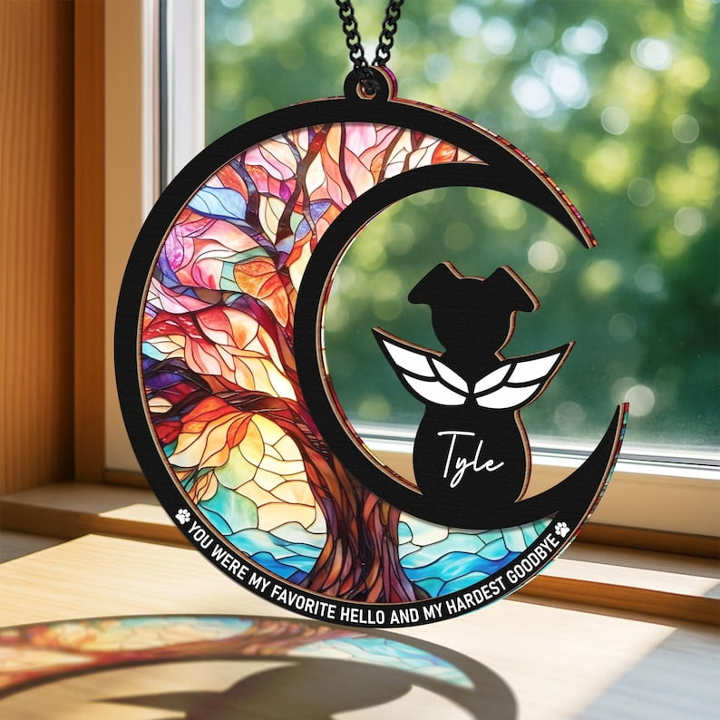 Dog Memorial Suncatcher - DIY Pet Sympathy Gift Card, Loss of Dog Keychain, You Were My Favorite Hello Ornament, Dog Mom Sympathy