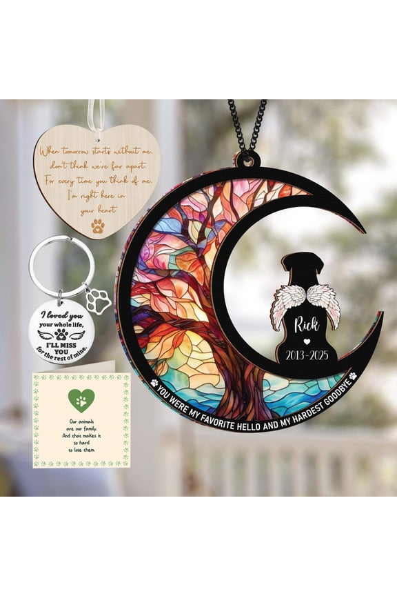 Dog Memorial Suncatcher Gift - Pet Loss Ornament, Bereavement Keychain, Sympathy Card, Rainbow Bridge Remembrance