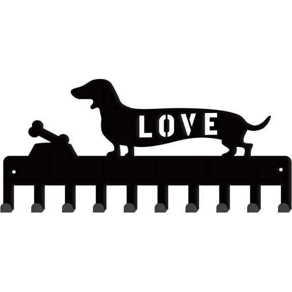 Dog Metal Key Holder Dachshund Decorative 10 Hook Key Organizer Wall Mounted Entryway Key Belt Umbrella Hooks Personalized Key Hanger Dog Leash Hangers for Wall Front Door Black 1set