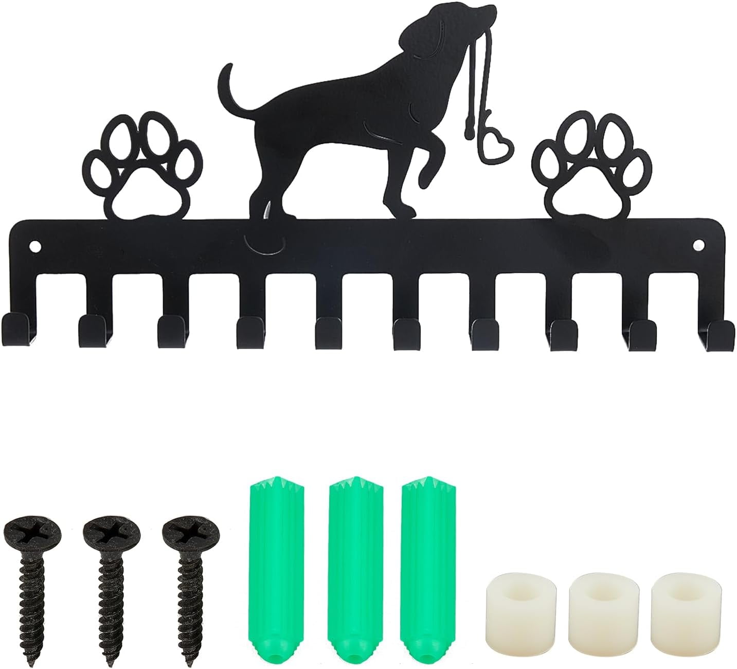 Dog Metal Key Holder Wall Dog Leash Holder 10 Hooks Black Iron Wall Mounted Hooks Animal Paws Decorative Hook Organizer Rack for Bag Key Hanging Decoration Dog Lovers Gifts Walmart