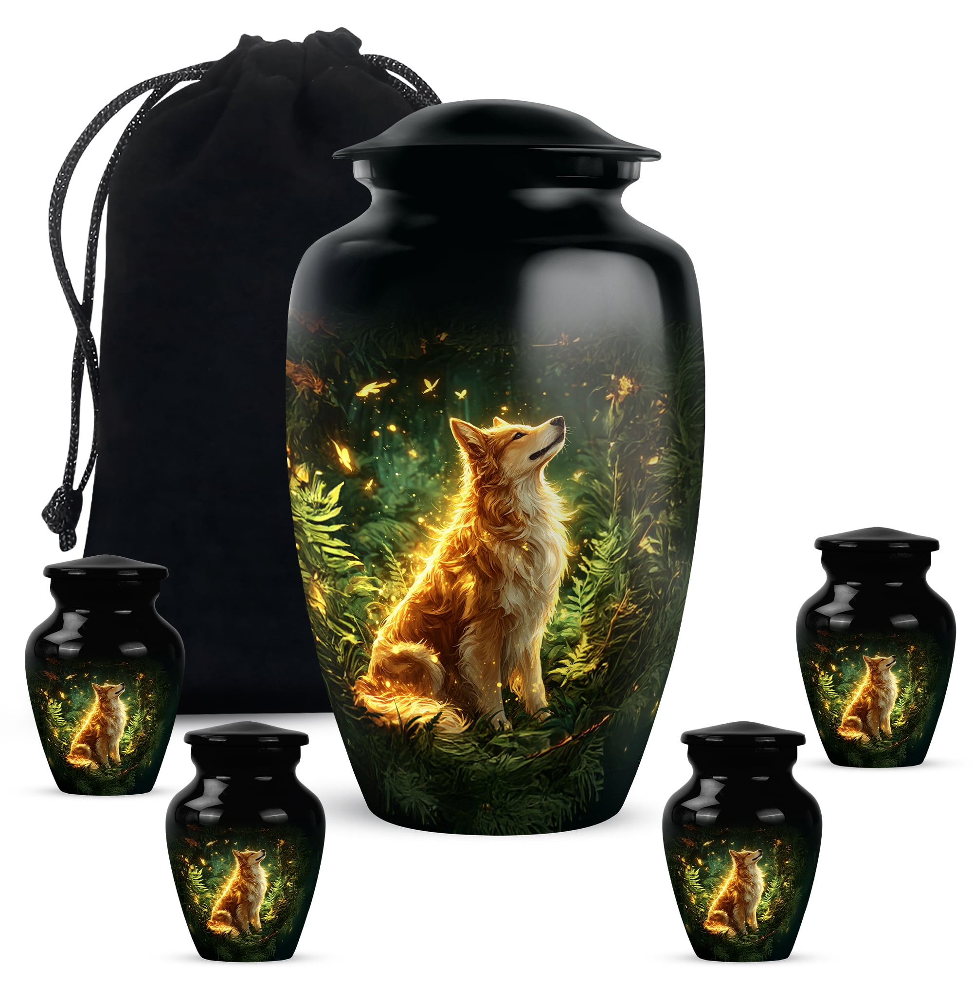 Dog Mini Funeral Urn For Human Ashes Adults Man And Woman, Green Mini Urn For Male And Female Set Of 4, 1 Large Memorial Urns For Mother, Black Cremation Urns For Adult Men, Combo 10&3 Inch