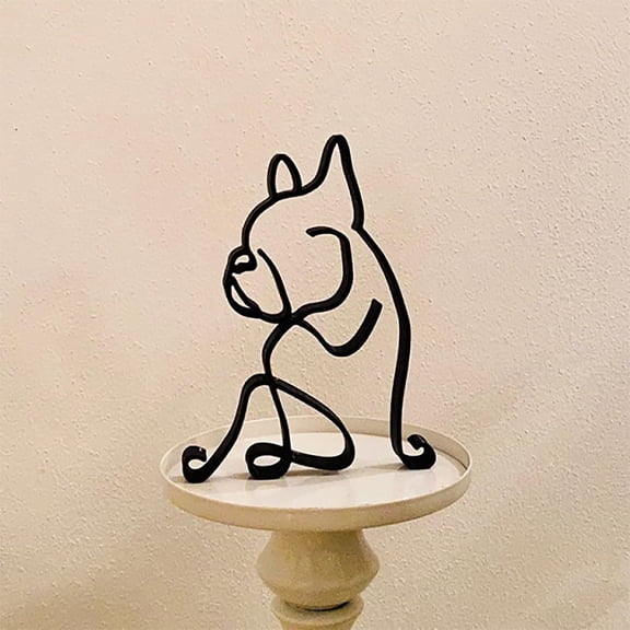 Dog Minimalist Art Wall Sculpture, Abstract Metal Wire Geometric Dog Line Drawing Art Statue, Metal Dog Wall Decor Minimalist Living Room Wall Decor (French Bulldog)