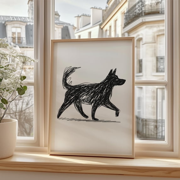 Write Drawing Printable Dog Minimalist Line Ink Dog Drawing Modern Pet Poster , Poster Print ...