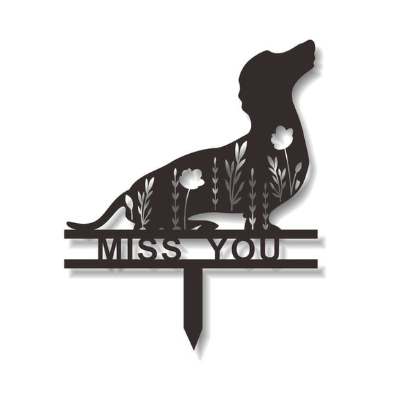 Dog Miss You Sign Courtyard Statues Outdoor Garden Yard Decor Plug-in Metal Grave Stakes Memorial Plaque Decoration
