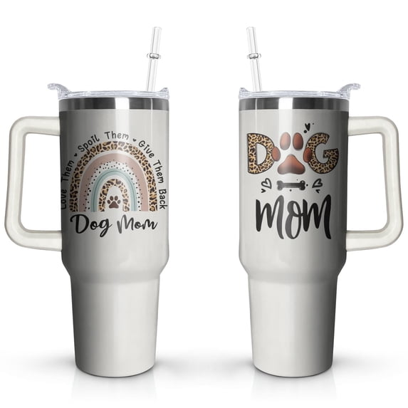 Dog Mom 40 oz Tumbler, Paw Print Stainless Steel Handle Straw, 40oz Cup Cup Gift for Women