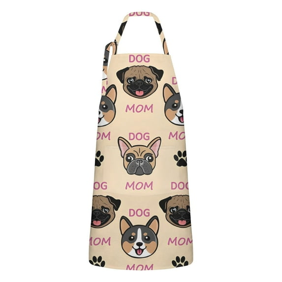 Dog Mom Apron-Garden Aprons for Women with Pockets-Cotton Linen Waterproof Kitchen Cooking Gardening Aprons Adjustable for Kitchen,Cooking,BBQ and Salon 33x27 Inch