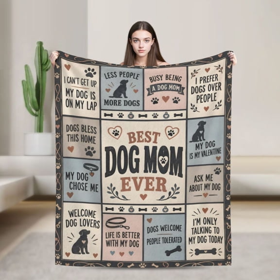 Dog Mom Blanket Dog Lover Cozy Flannel Throw Blanket Gift for Dog Moms and Women 50x40 in