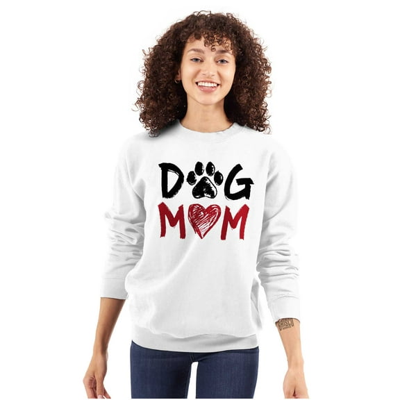 Dog Mom Cute Paw Print Heart Owner Women Crewneck Sweatshirt Brisco Brands S