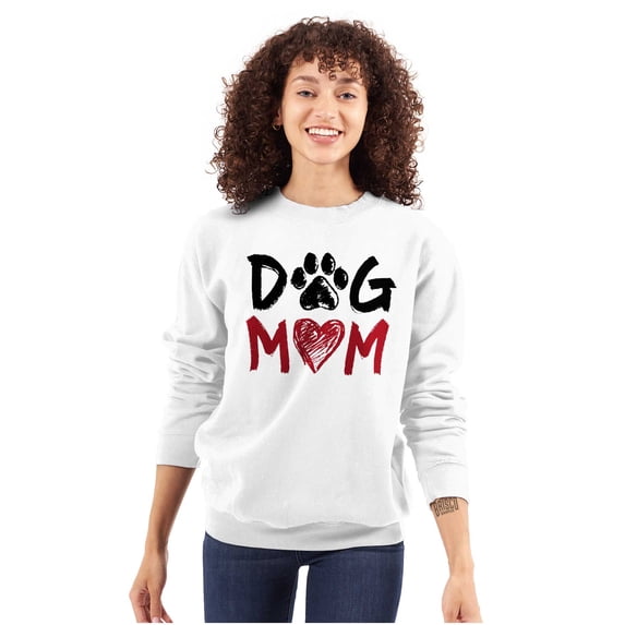 Dog Mom Cute Paw Print Heart Owner Women Crewneck Sweatshirt Brisco Brands X