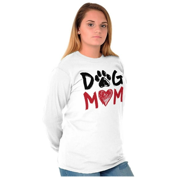 Dog Mom Cute Paw Print Heart Owner Women's Long Sleeve T Shirt Brisco Brands S