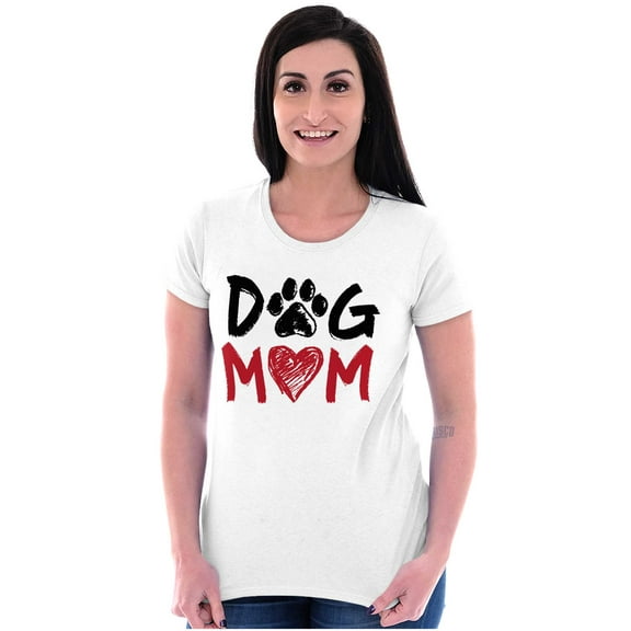 Dog Mom Cute Paw Print Heart Owner Womens Slim Fit Graphic Tee Brisco Brands X