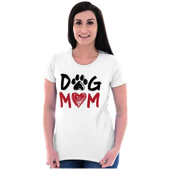 Dog Mom Cute Paw Print Heart Owner Womens Slim Fit Graphic Tee Brisco Brands X