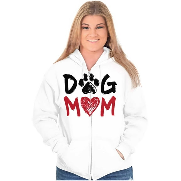 Dog Mom Cute Paw Print Heart Owner Zip Hoodie Sweatshirt Women Brisco Brands X