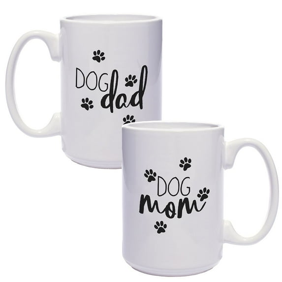 Dog Mom Dog Dad Mugs / Funny Gift Set For Dog Lovers / 15 Ounce White Coffee Cup Duo