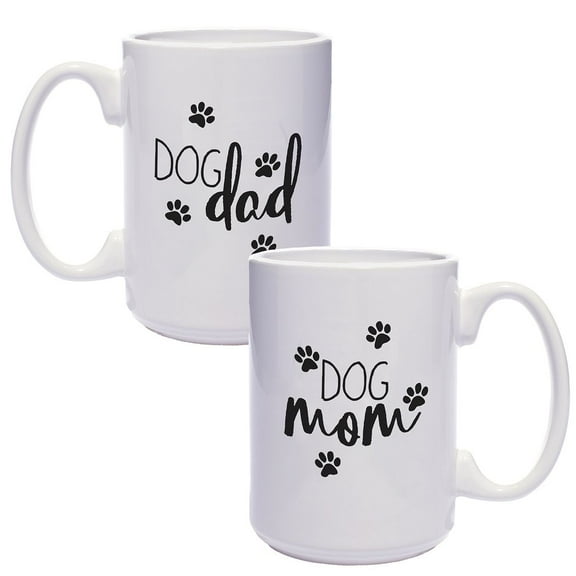 Dog Mom Dog Dad Mugs / Funny Gift Set For Dog Lovers / 15 Ounce White Coffee Cup Duo