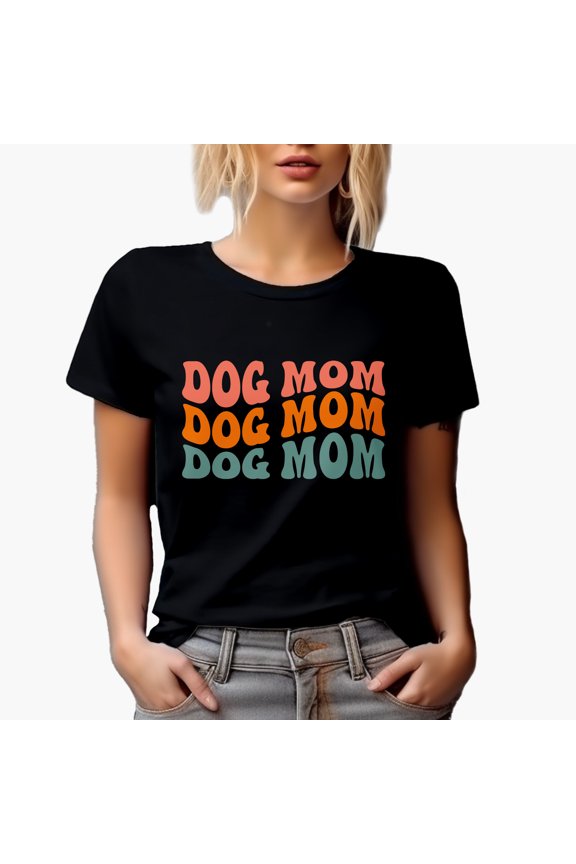Dog Mom, Dog Parent, Lover or Owner Moms Themed, Groovy Retro Wavy Text Merch Gift, Black T-Shirt, Small