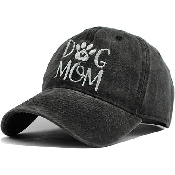 Dog Mom Embroidered Baseball Cap Washed Cotton Denim Hat for Women