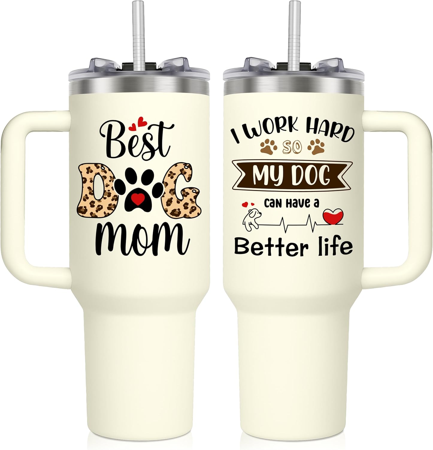 Dog Mom Gifts for Women, Dog Lover Gifts Dog Owner Gifts for Women, Birthday Gifts Christmas Gifts for Dog Mom Women, Best Dog Mom Cup - Dog Mom 40oz Tumbler With Handle