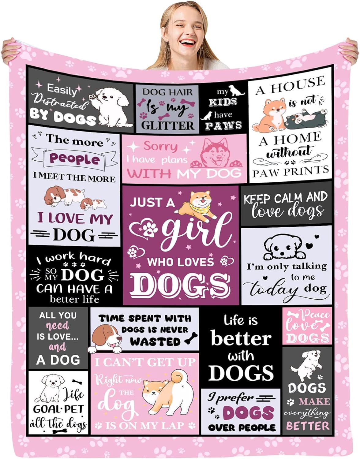 Dog Mom Gifts for Women, Dog Lovers Gifts for Women, 50x60 Inch Dog Mom Blankets, Dog Lover Blanket, Birthday Christmas Graduation Gifts for Dog Owner