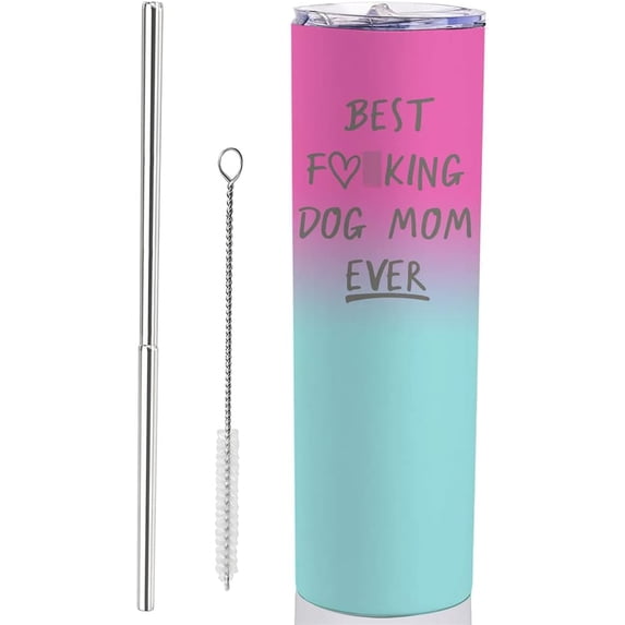 Dog Mom Gifts For Women Dog Themed Gifts For Dog Mom- 20oz White Best Dog Mom Ever Travel Tumbler - Christmas Birthday Presents For Dog Lovers Female Women Teen Girls Water Cup With Lip Straw