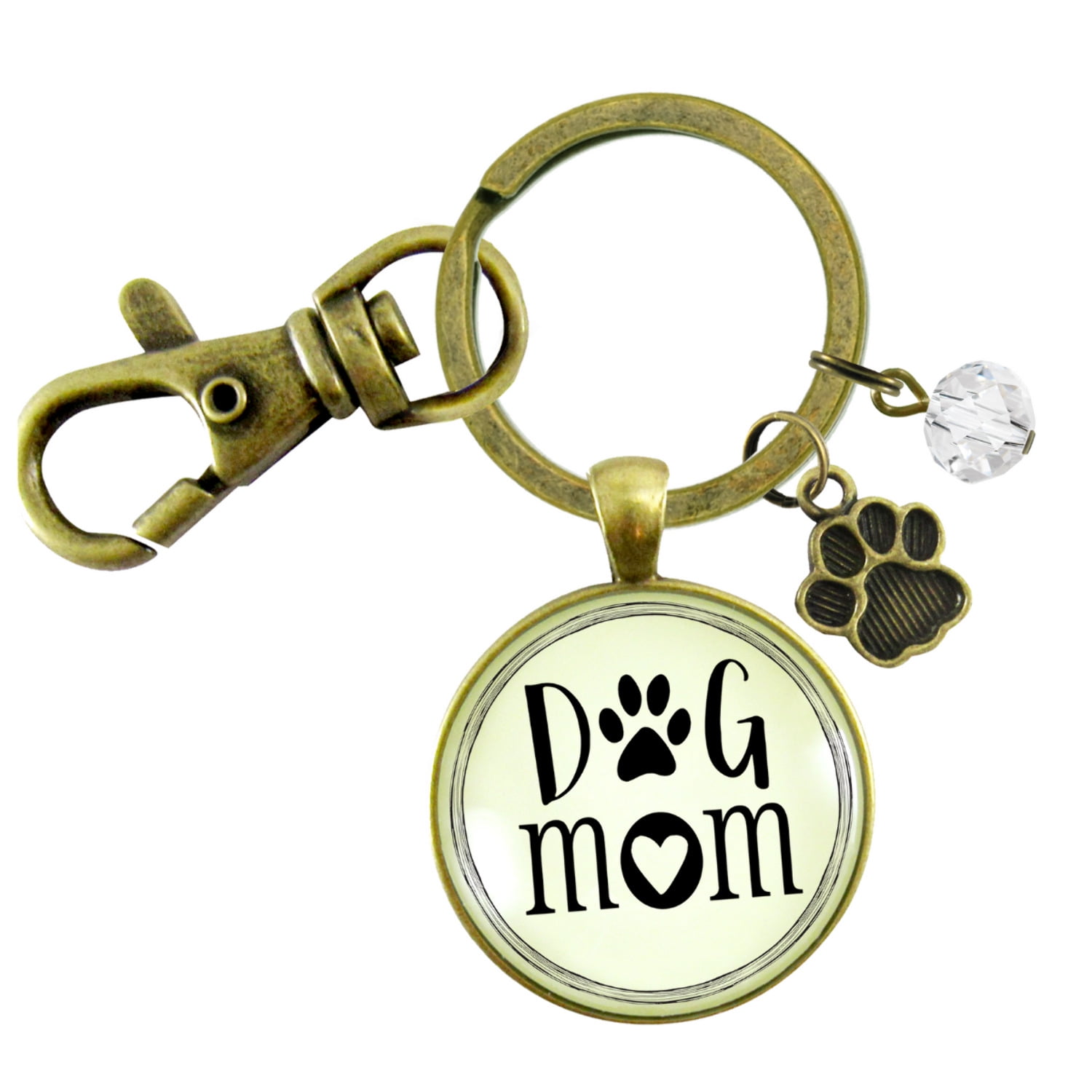 Dog Mom Keychain for Fur Mama Bronze Pendant Key Ring Pet Paw Charm