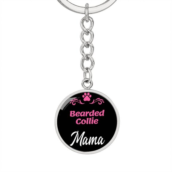 Dog Mom Keyring Bearded Collie Mama Circle Keychain Stainless Steel or 18k Gold
