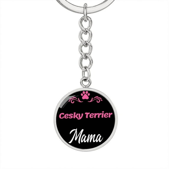Dog Mom Keyring Cesky Terrier Mama Circle Keychain Stainless Steel or 18k Gold